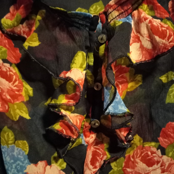 EUC Navy & Pink Abercrombie  3 button ruffle Kids Floral Blouse- Girls L - Picture 8 of 12